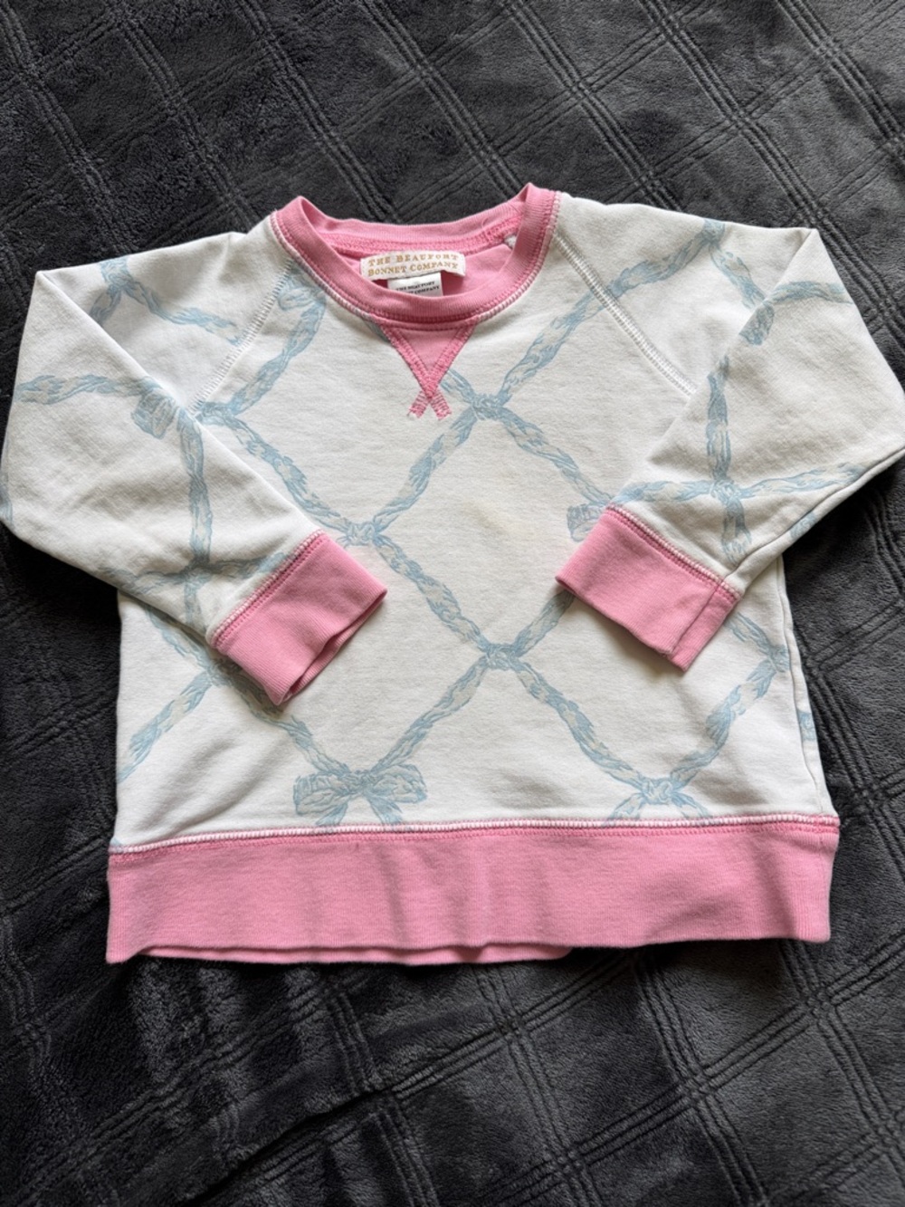 The Beaufort Bonnet Company Girls Rope-Print Crewneck Sweatshirt - White & Pink